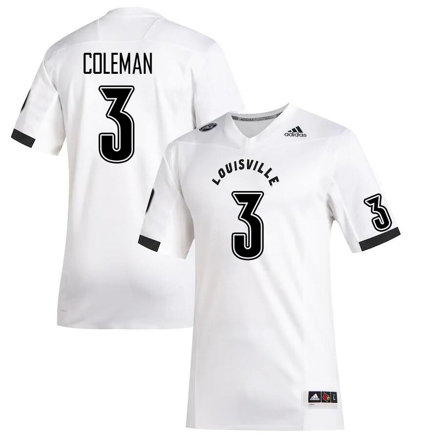 Men #3 Kevin Coleman Louisville Cardinals College Football Jerseys Stitched Sale-White - Click Image to Close